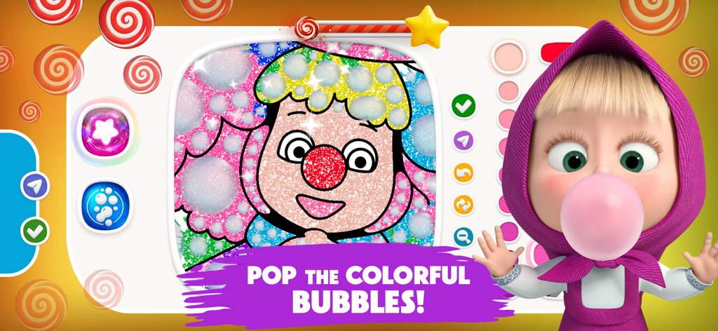 Masha and the Bear POP IT Fun - Coloring a clown by popping bubbles in Masha and the Bear POP IT Fun app.