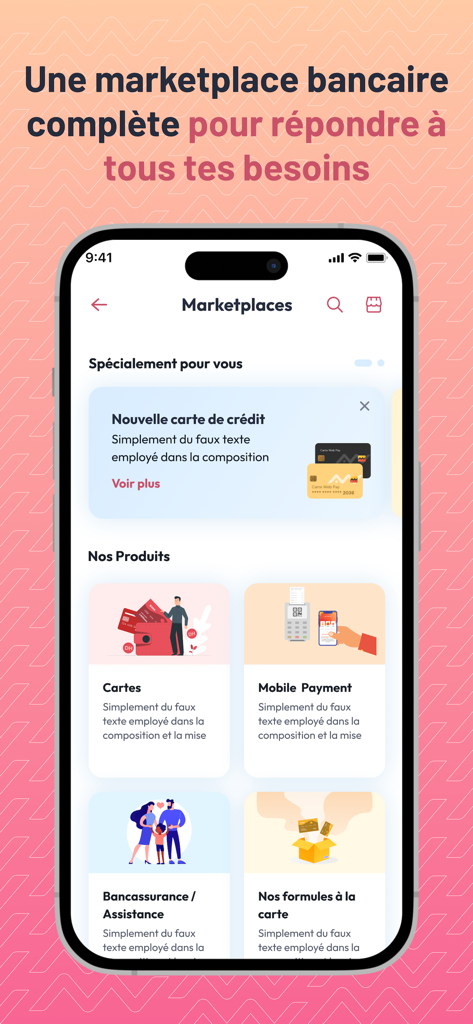L'bankalik - A screenshot of the Lbankalik app showing a marketplace of banking services including cards and mobile payments