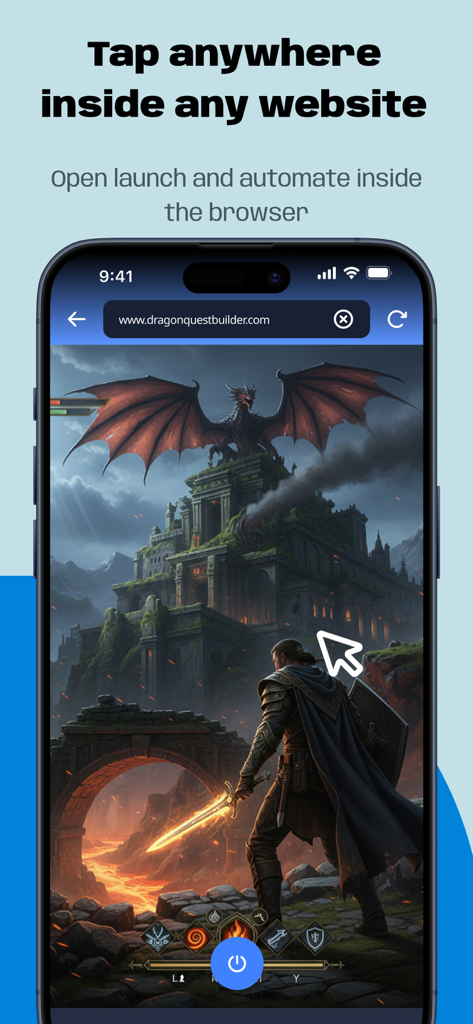 Tự động click : Tự động bấm - Interfaz de la aplicación Auto Clicker que demuestra el toque automatizado en un sitio web de juegos.