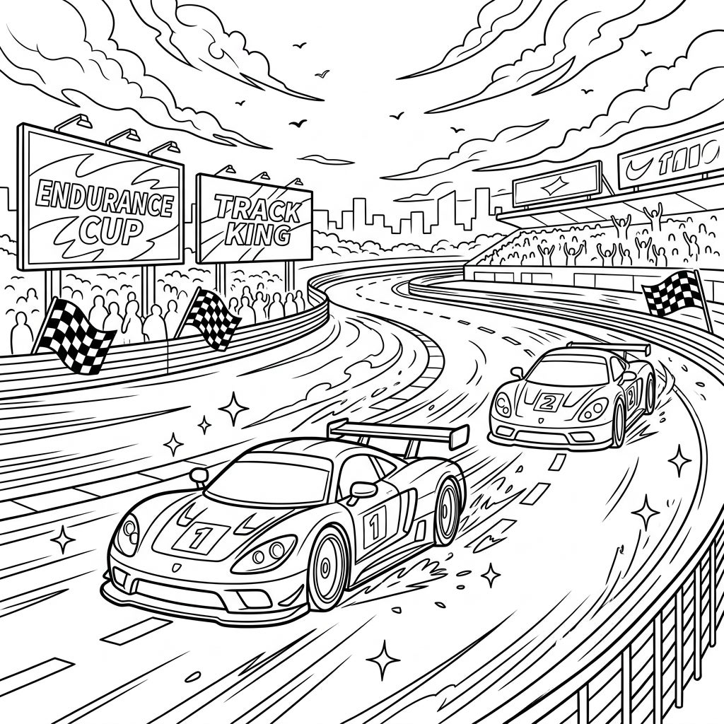 Endurance Racers Coloring Page - Thrilling Motor Racing Art — Color Pop