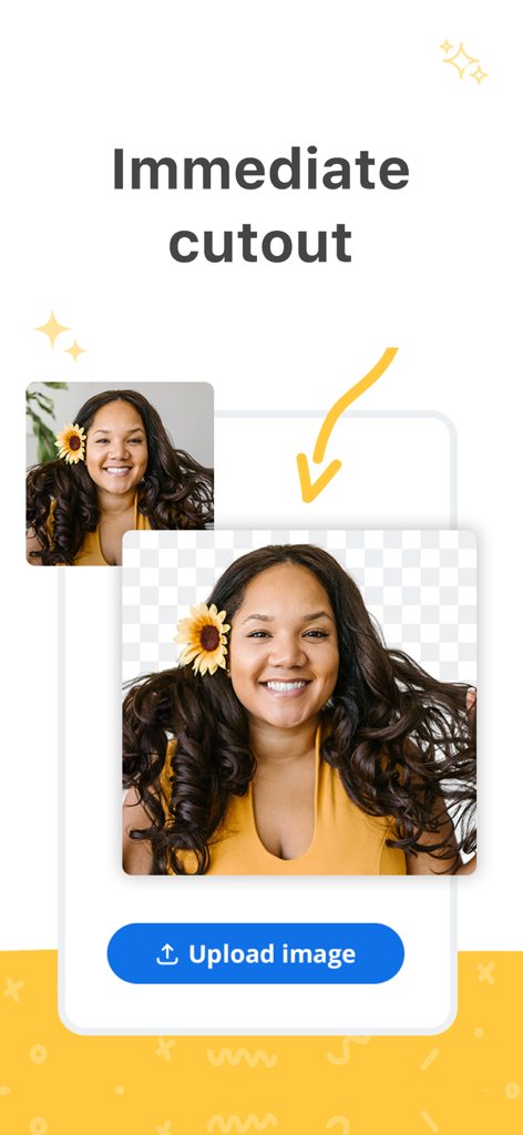 Background remover : remove.bg - Beispiel für sofortige Hintergrundentfernung auf einem Porträt mit komplexen lockigen Haaren
