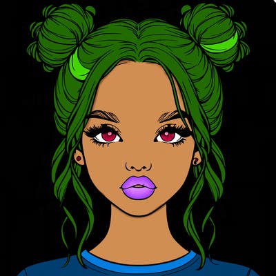 realistic girl with two buns in hair and lips