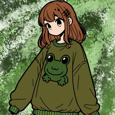 girl wearing frogging sweatshirt