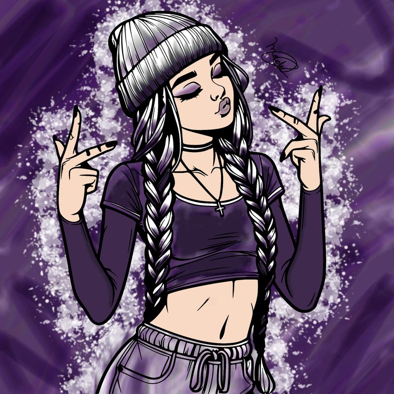 realistic teenage girl with braids and a beanie and crop top doing 🫶🏼