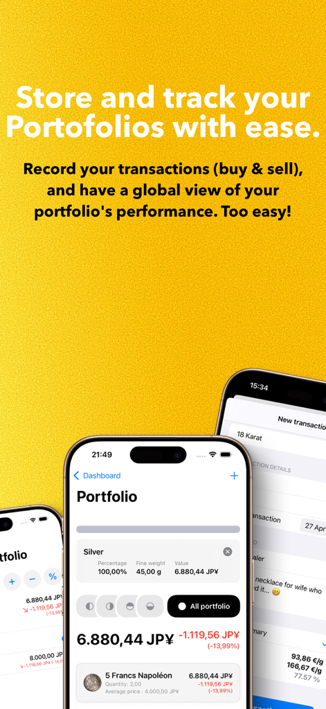 Vaultastic - Vaultastic app screenshot showing precious metals portfolio management and performance tracking