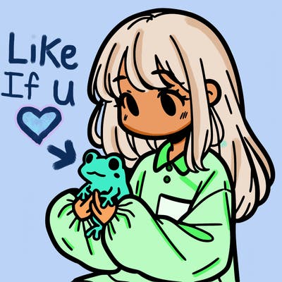 girl with long hair and a oversized shirt. and she is holding a frog