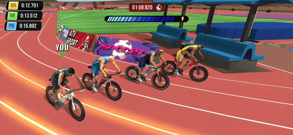 Des athlètes s'affrontent dans une course cycliste sur un vélodrome dans World Sports Challenge 2025.