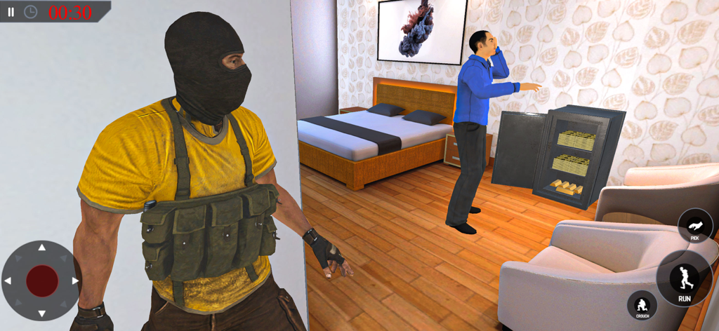Thief  Sneak Robbery Simulator - お金と金の延べ棒で満たされた金庫がある寝室に忍び込む覆面キャラクター
