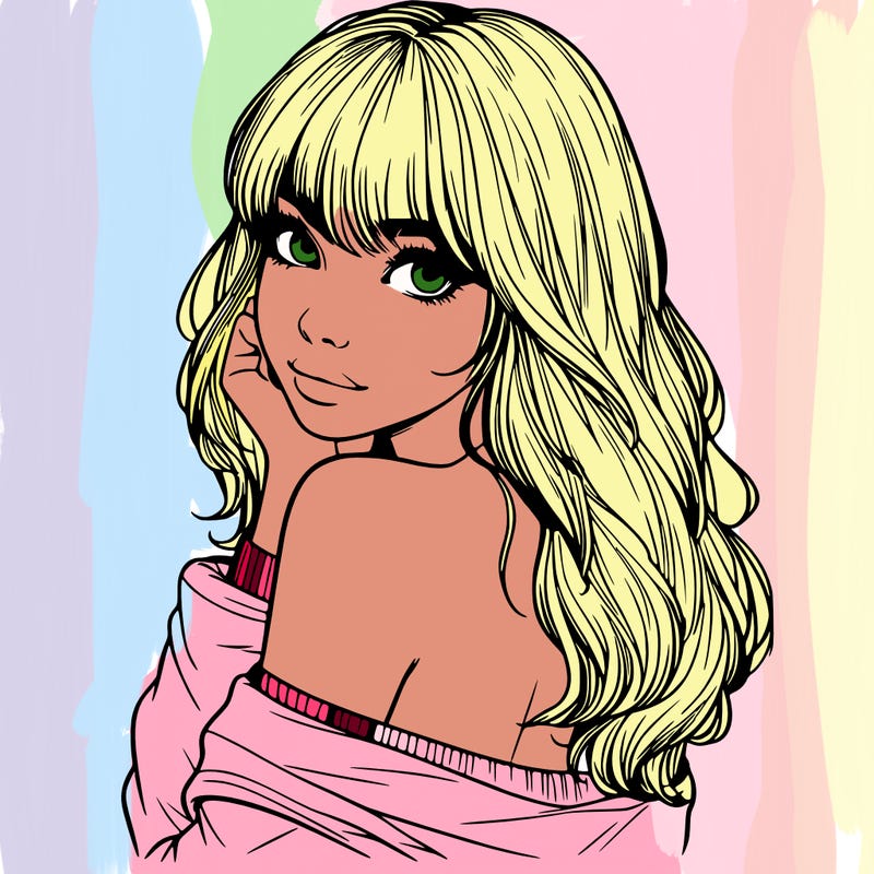 realistic girl with bangs looking over her shoulder