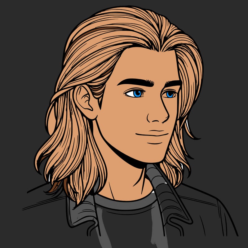 realistic guy with long hair