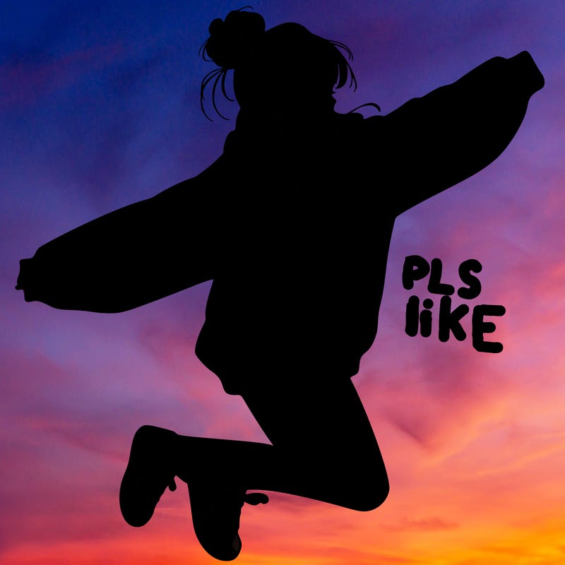 realistic girl jumping with a bun and oversized sweatshirt