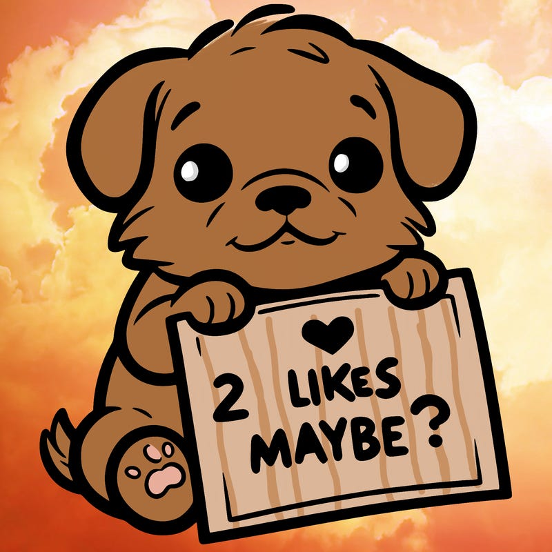 a puppy holding a sign that says 2 likes maybe?
