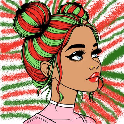 realistic girl with buns on the top of her head