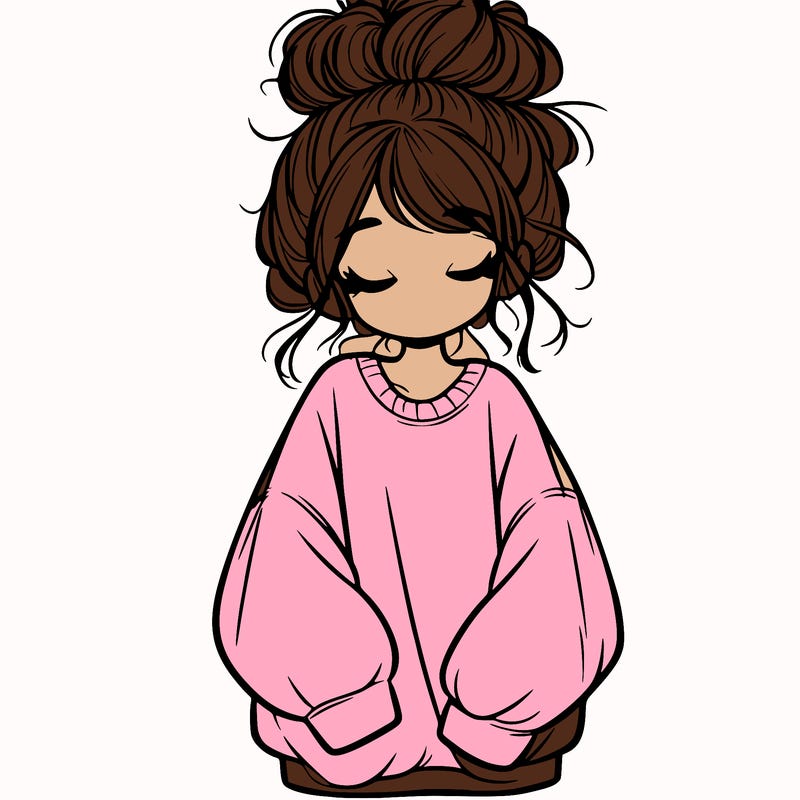girl with baggy sweatshirt and messy bun
