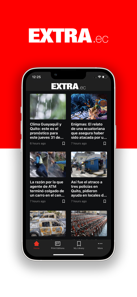 Titulares de noticias en la interfaz de la aplicación móvil Diario Extra