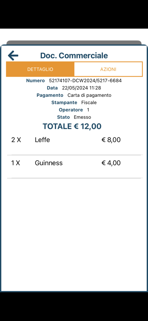 Data Cash - Digital receipt interface in Data Cash app showing a list of items and total cost