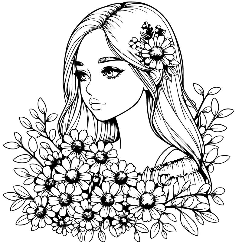 realistic girl with flowers