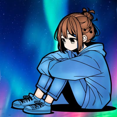 sad anime girl sitting alone