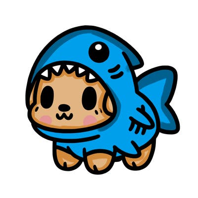 cute dog wearing a shark costume