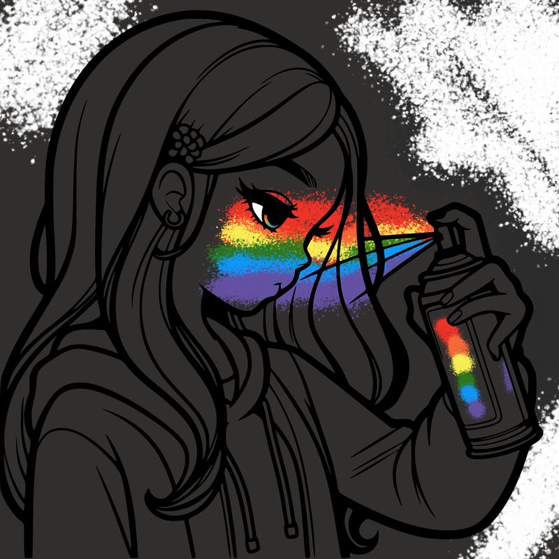 a realistic girl spray painting