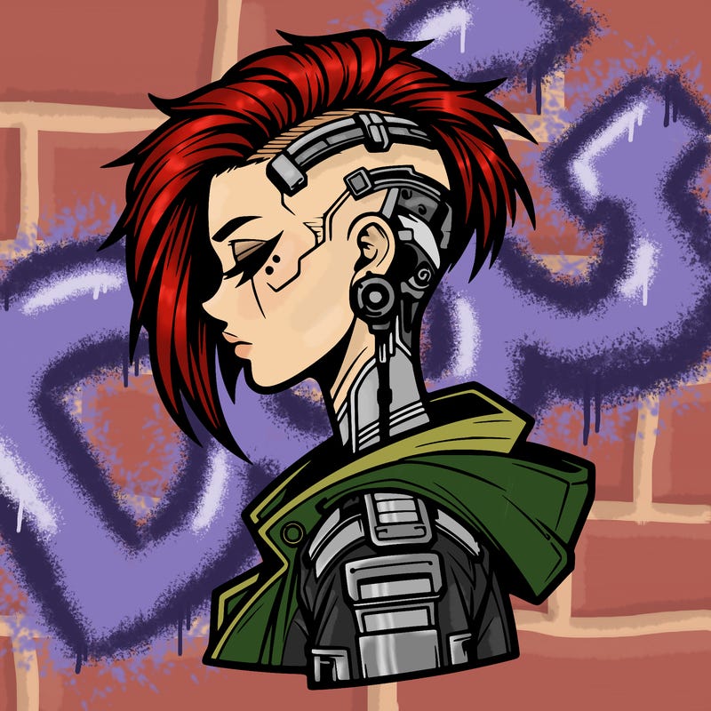 cyber-punk girl with sidecut hair