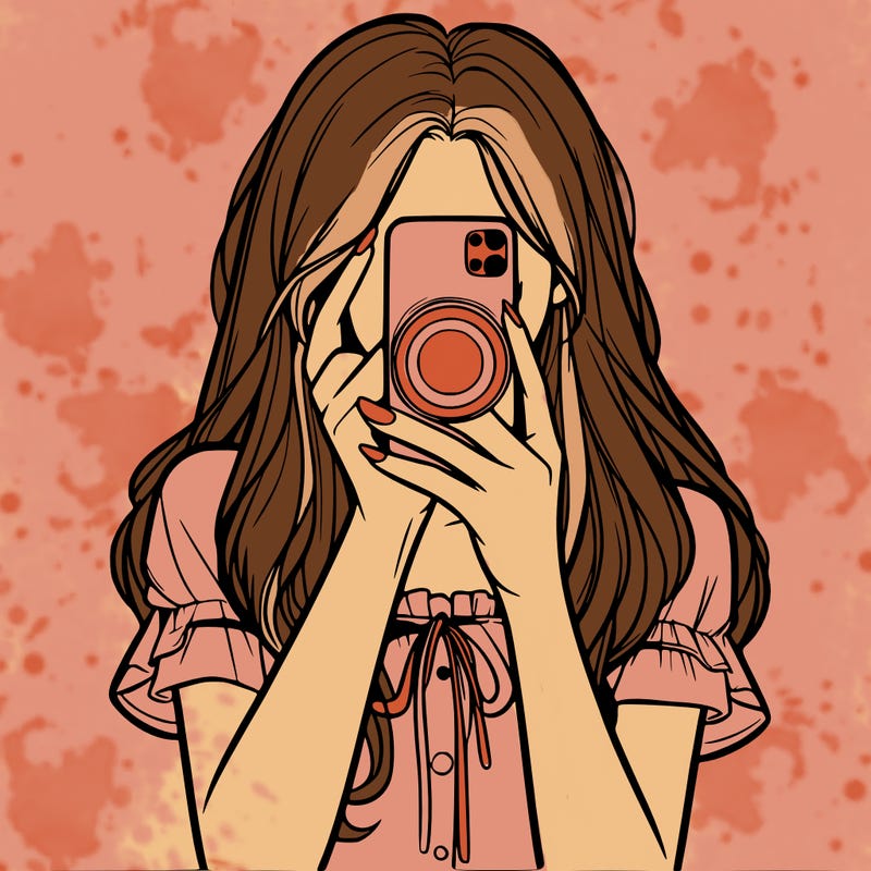a realistic girl holding her phone taking pictures