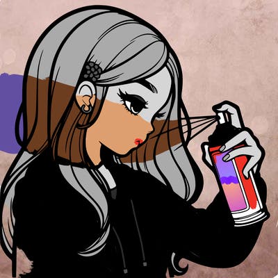 a realistic girl spray painting