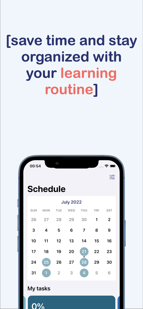 Study Planner: Schedule & task - Interface de l'application Study Planner montrant un calendrier mensuel et un programme pour l'organisation de l'apprentissage