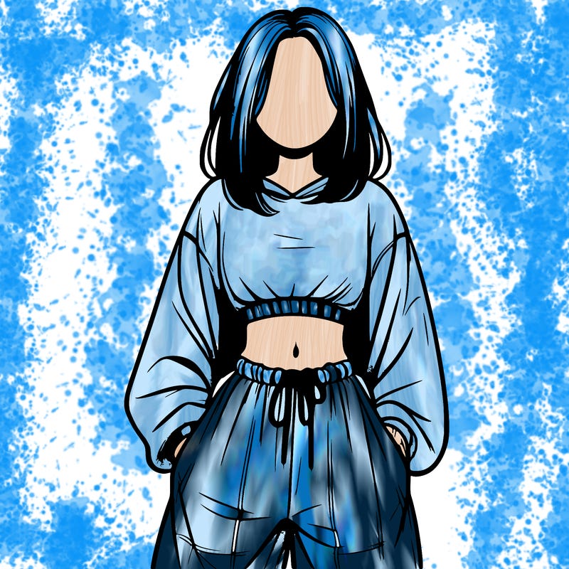 realistic girl faceless with baggy pants and a crop top