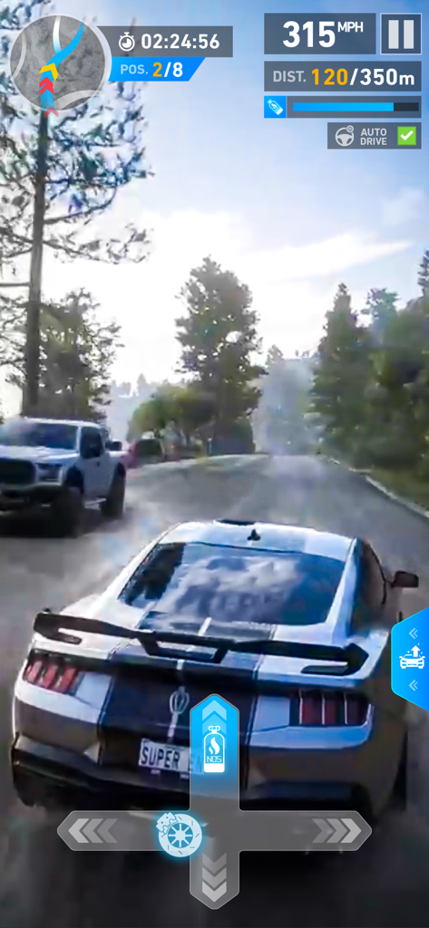 A white sports car racing at high speed on a highway in the Racing Master Pro game