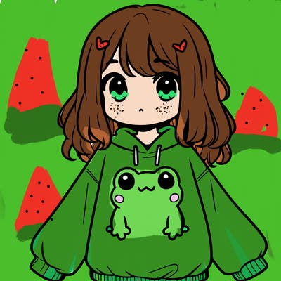 girl wearing frogging sweatshirt