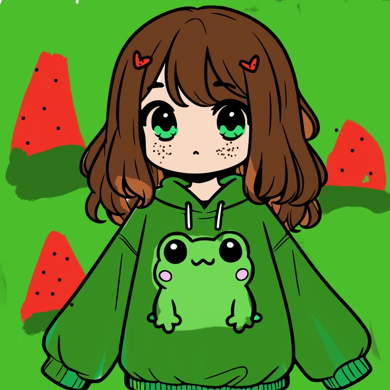 girl wearing frogging sweatshirt