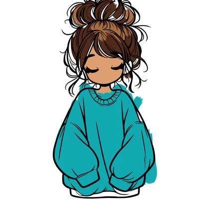 girl with baggy sweatshirt and messy bun