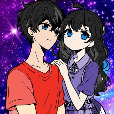 teen boy and girl anime in love