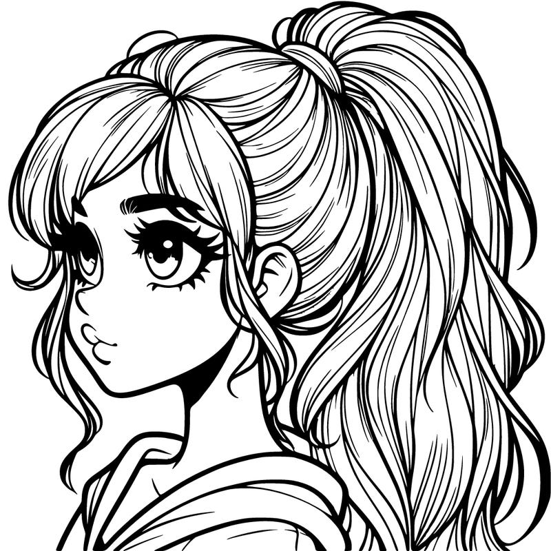 very realistic girl with high ponytail