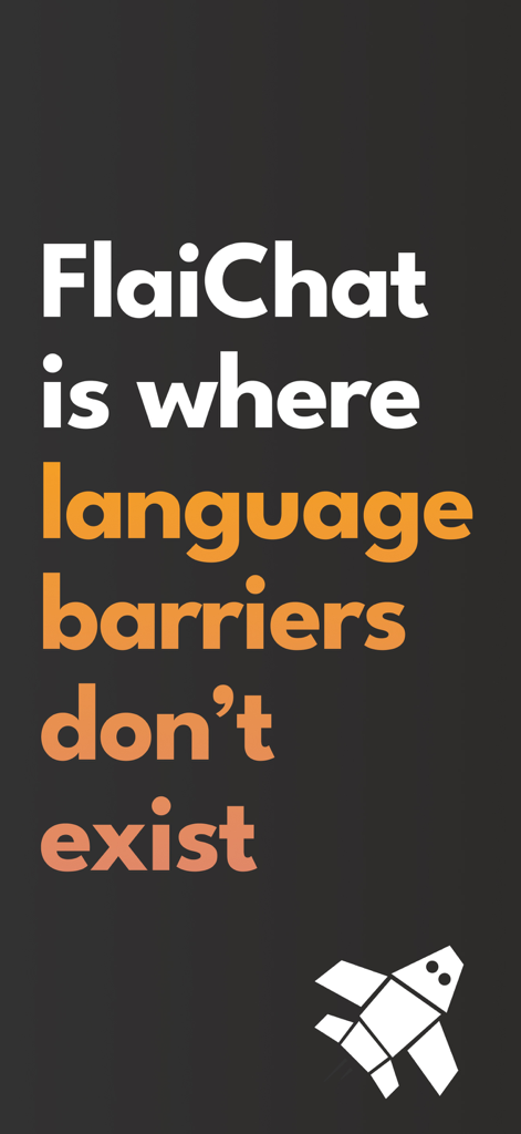 FlaiChat: Instant Translations - Pantalla introductoria de la aplicación FlaiChat con el eslogan FlaiChat es donde las barreras del idioma no existen.