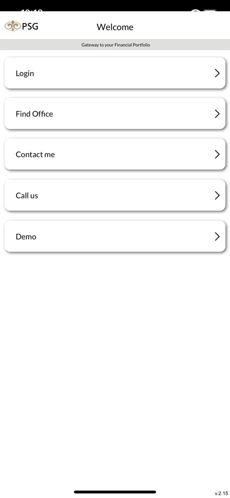 myPSG - myPSG app welcome screen with login and office locator options