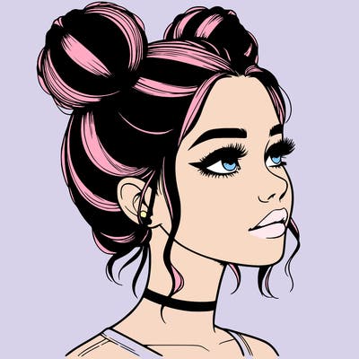 realistic girl with buns on the top of her head