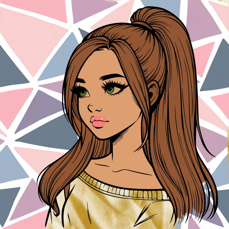 realistic girl with a high ponytail