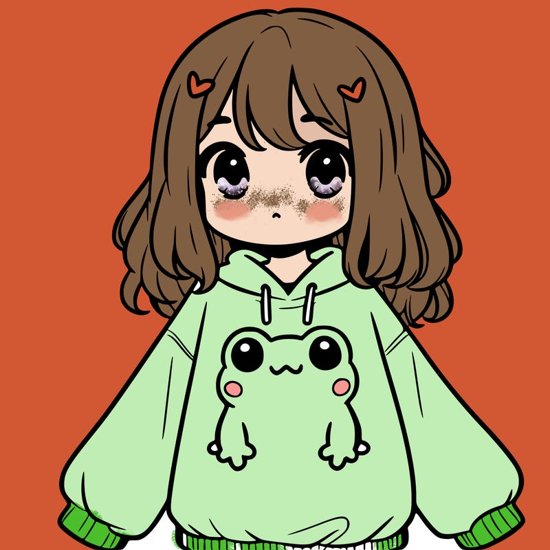girl wearing frogging sweatshirt