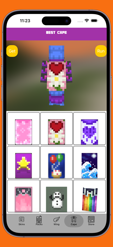 Skinseed - Skins for Minecraft - Uma exibição de vários designs de capas para personagens de Minecraft no aplicativo Skinseed