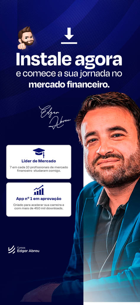 Certificações Edgar Abreu - Tela promocional do aplicativo de certificações Edgar Abreu destacando sua liderança no setor de treinamento do mercado financeiro