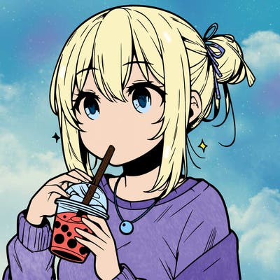 manga character drinking boba