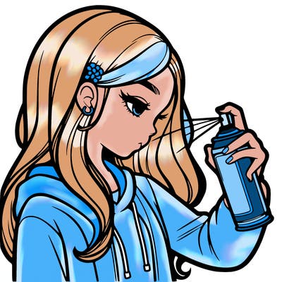 a realistic girl spray painting