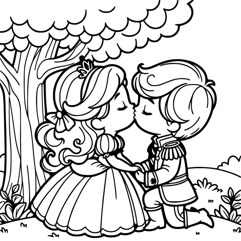 princess and prince kissing under tree