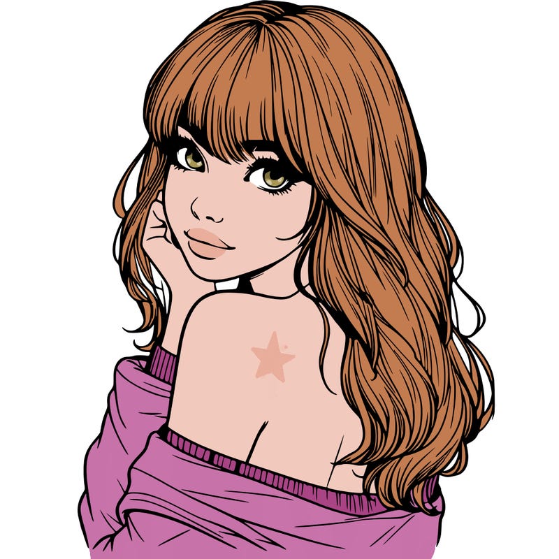 realistic girl with bangs looking over her shoulder