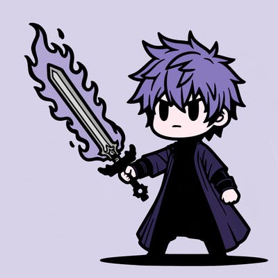 manga character with flaming sword