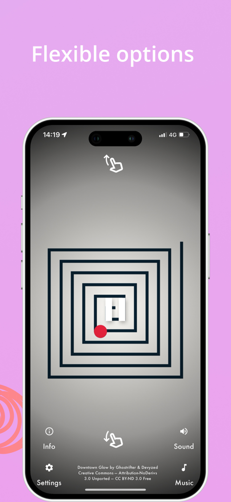 EyeFit Trainer - EyeFit Trainer app screen showing a square spiral visual exercise with flexible navigation options for eye health.