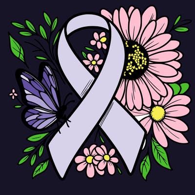 cancer awareness symbol with flowers and butterflies