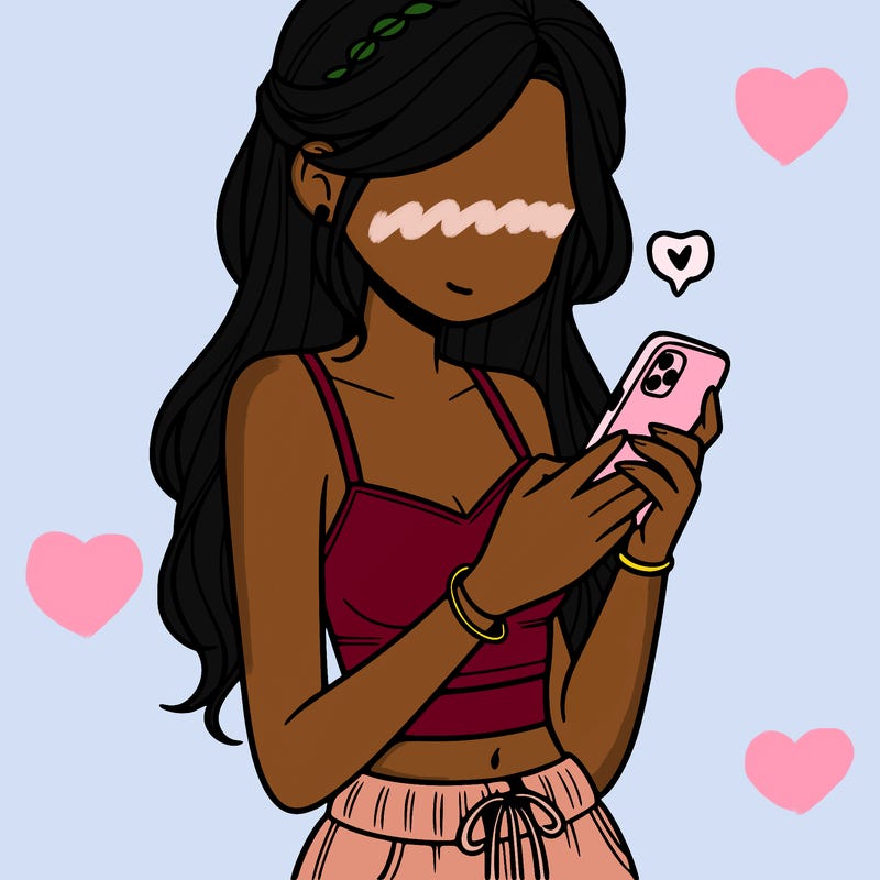 girl with crop top texting on her phone